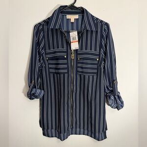 Michael Kors Navy and White Striped Blouse Size-S